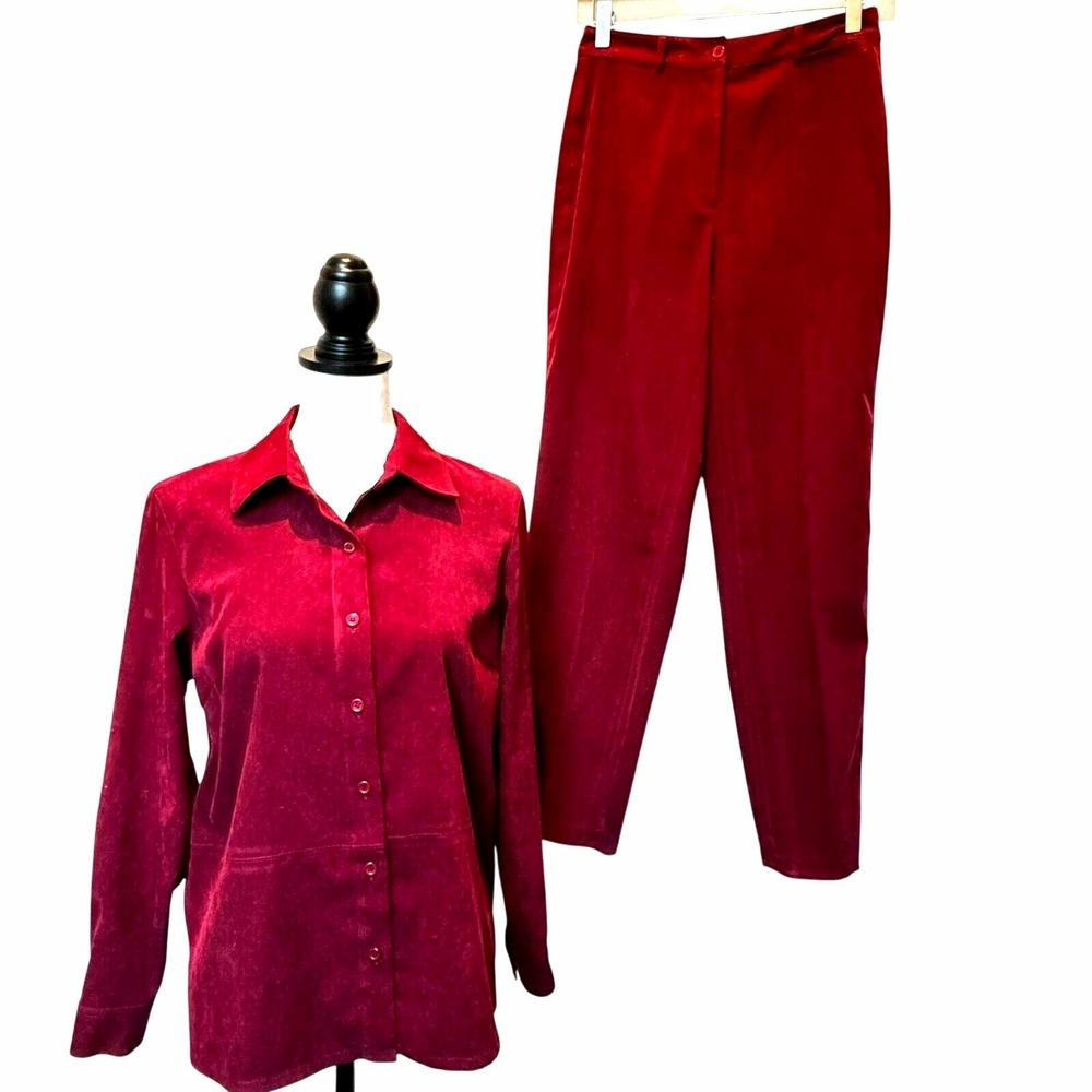 TALBOTS Womens 4 Petite Cranberry Red Vintage Blazer Pants Work Suit 2 Piece Set
